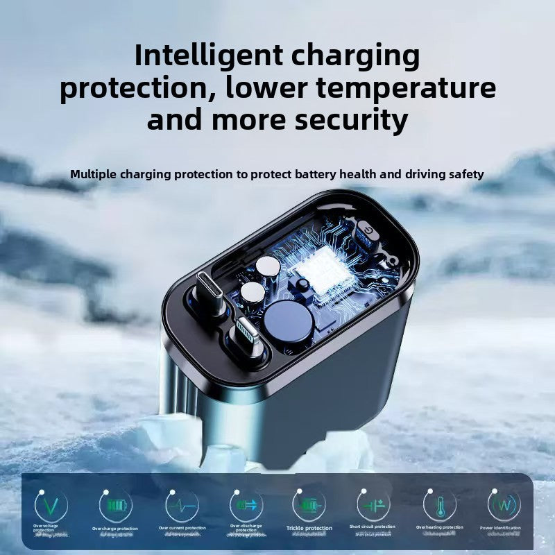 120W Retractable Car Charger with Multi-Port USB Fast Charging